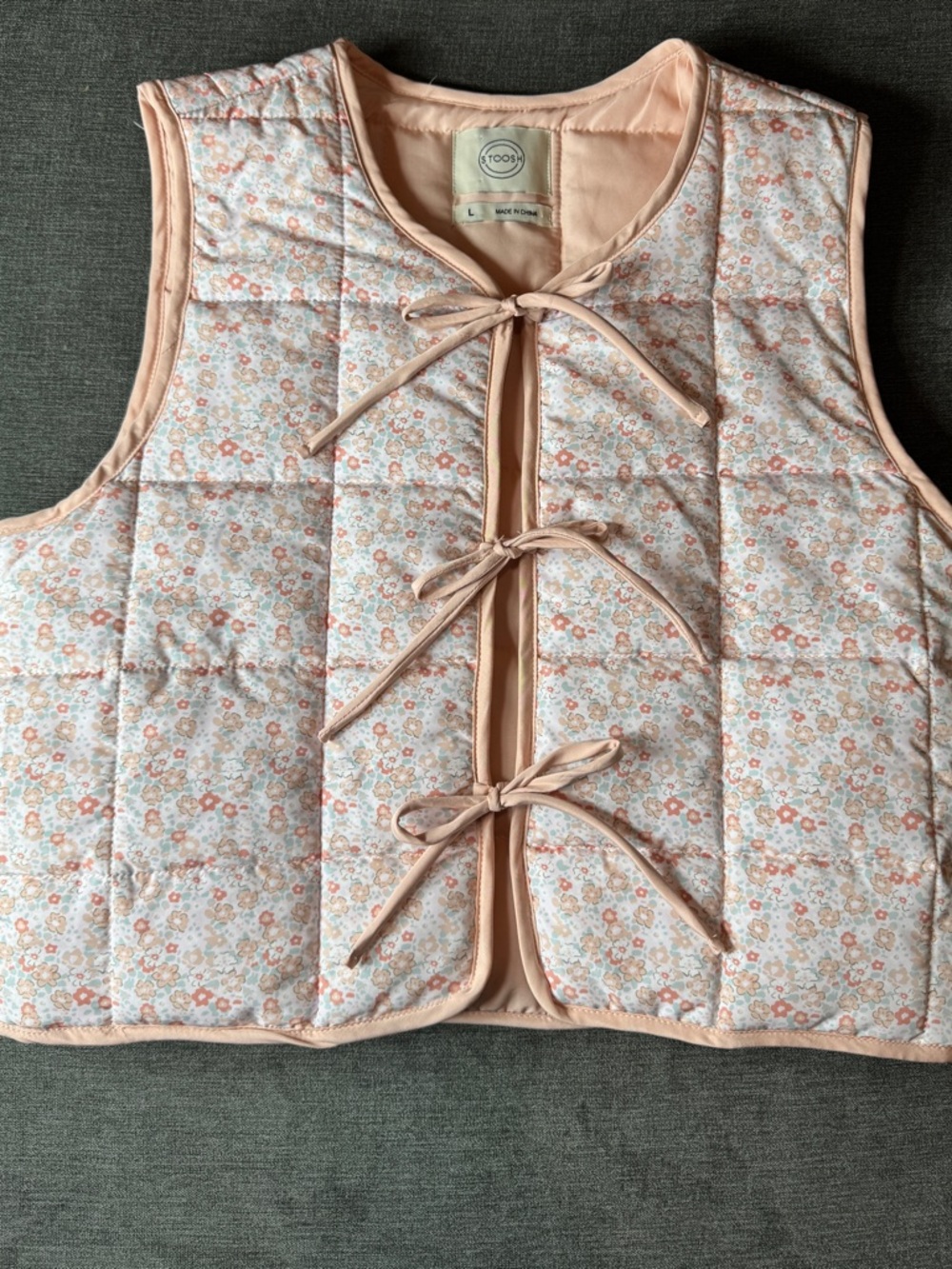 Floral Quilted Vest with Tie Closures